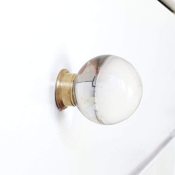 Glass Brass Cabinet Round Knob - Lucite and Brass Knob - Lucite Knob - Lucite Drawer Pull