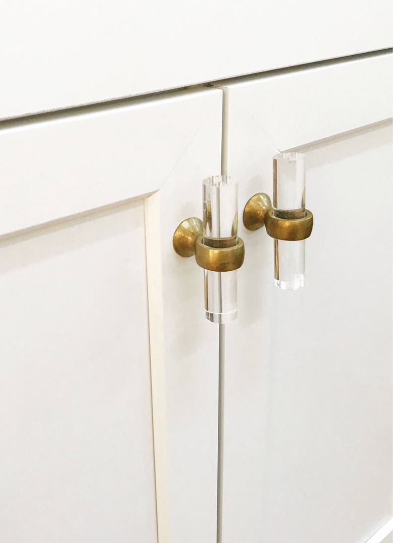 Lucite Brass Cabinet Knobs Hardware Gold Drawer Pulls Glass