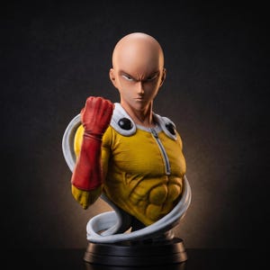 Saitama Bust One Punch Man 3D Printed Hand Painted Statue PLA+ Bambu Lab Anime Collectible NexoStudios