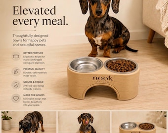 Pet Bowl Stand Elevated | Modern Dog & Cat Feeder | Raised Stainless Steel Double Bowl | Minimalist Pet Feeding Station | Luxury Pet Decor