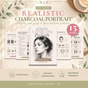 Charcoal Portrait Drawing Guide, Beginner Drawing Tutorial PDF, Learn to Draw Portraits, Realistic Charcoal Art Printable, Instant Download