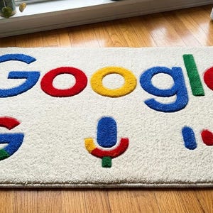 Hand getufteter Google Logo Teppich | Benutzerdefinierte Tech Office Decor Programmierer Geschenk | Handgefertigter Akzent Teppich