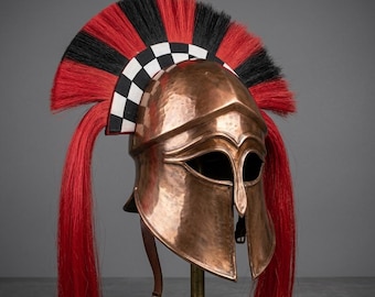 Ancient Greek Corinthian Helmet Plume | Spartan Warrior Helmet | Bronze Finish Medieval Armor | LARP Cosplay Costume Helmet Halloween Gift