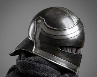 Medieval Knight Helmet | Gothic Sallet Helmet | Handmade Steel Armor Helmet  LARP Cosplay Costume Wearable Adult Helmet Renaissance Costume