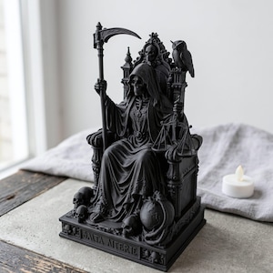 Skeletal Saint of Death Statue, Santa Muerte Bust Figurine, 3D Printed Gothic Sculpture, Altar Decor, Gift for Collectors