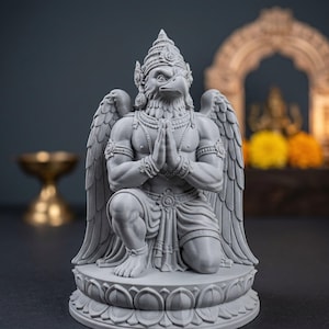 Kneeling Garuda Statue, 3D Printed Hindu Altar Mandir Decor