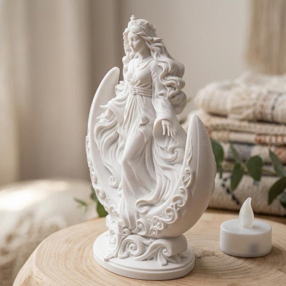 Moon Goddess Statue, Celestial Bust Figurine, 3D Printed Ethereal