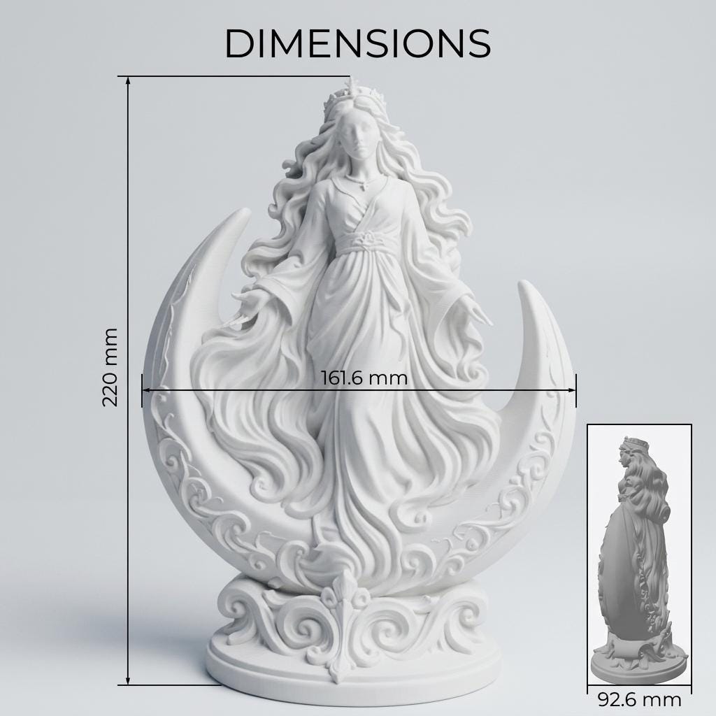 Moon Goddess Statue, Celestial Bust Figurine, 3D Printed Ethereal