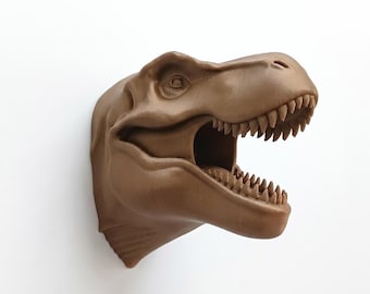 T-Rex Dinosaurier-Wandhalterung Kopf, 3D gedruckte Tyrannosaurus Trophäenskulptur, Jungen Schlafzimmer Dino-Dekor, prähistorisches Paläontologie Fossil Geschenk