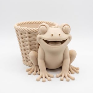 3D Printed Frog Pencil Holder, Cute Toad Makeup Brush Organizer, Kawaii Desk Caddy, Happy Frog Planter, Unpainted DIY Craft Gift