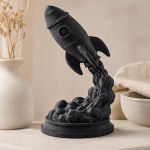 Raketskepp Rymdbarnrumsdekor, 3D-tryckt rymddekor, Vintage Sci-Fi-skrivbordsleksak, Raketuppskjutningsskulptur, Rymdbarnrum