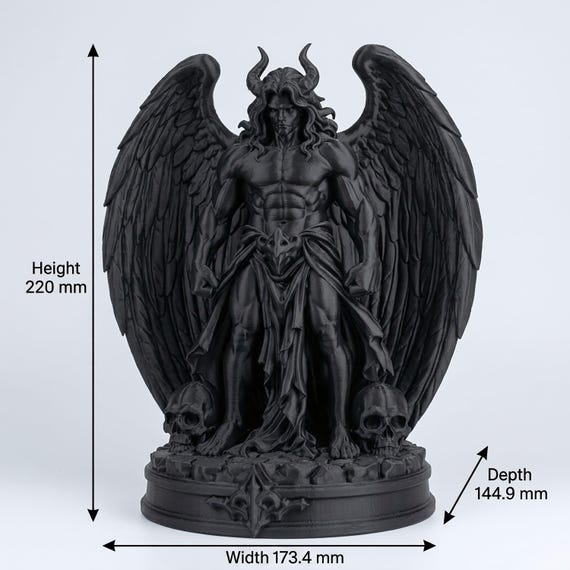 Fallen Angel Statue, Horned Demon Bust Figurine, 3D Printed Gothic