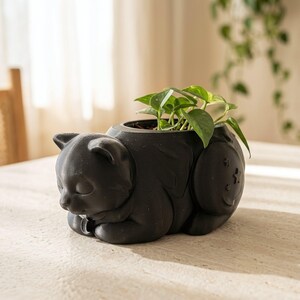 Maceta con forma de gato, maceta con forma de gato durmiendo impresa en 3D, decoración para el hogar con temática de brujería.