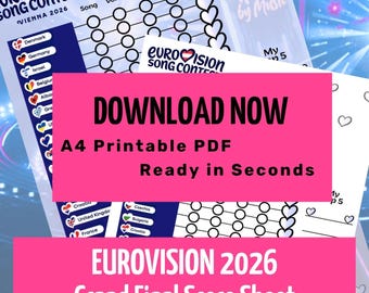 Eurovision 2026 Grand Final Score Sheet Printable | Watch Party Game | A4 Voting Scorecard | Instant Download PDF