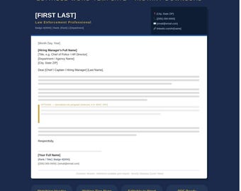 Law Enforcement Cover Letter Template, Editable Word Document (Digital Download)