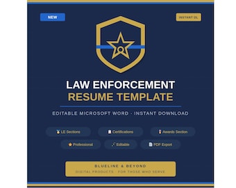 Law Enforcement Resume Template, Editable Microsoft Word, Police Officer (Digital Download)