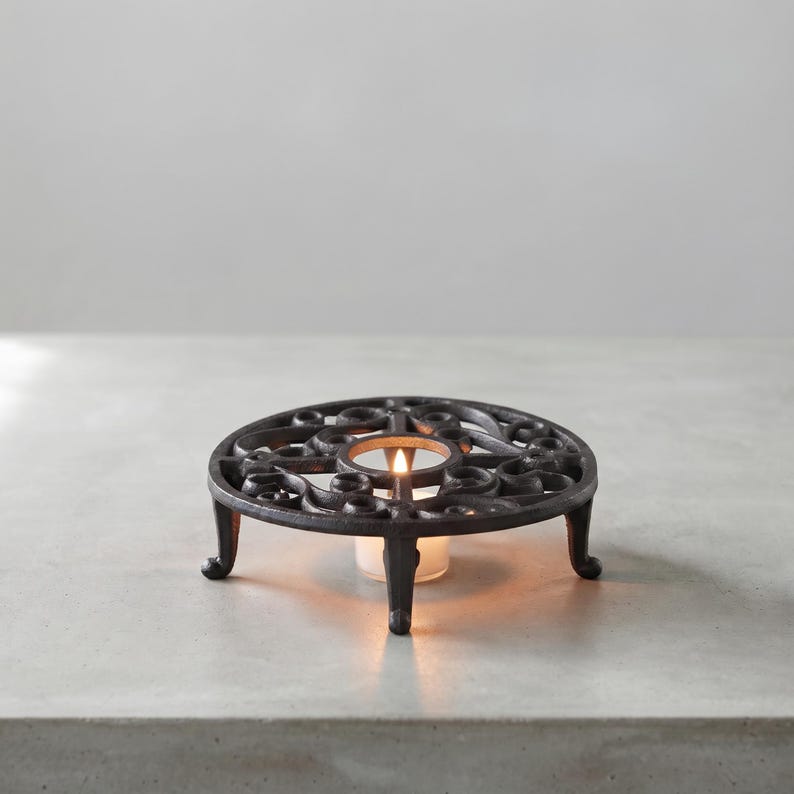 Vintage Cast Iron Tea Warmer, Ornate Japanese Tea Candle Holder, Rustic ...