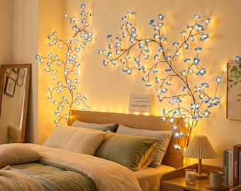 Blue Blossom Branch Lights – Floral Wall Decor, USB Powered LED Fairy Lights