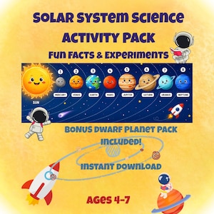 Pacchetto di attività sul Sistema Solare per bambini dai 4 ai 7 anni / Attività spaziali / Materiale stampabile scientifico STEM / Curiosità ed esperimenti sui pianeti / PDF bonus su Plutone