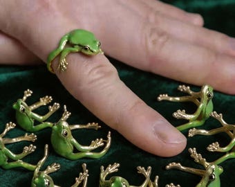 Anel de Sapo Fofo, Anel Ajustável de Sapo Verde, Anel Envolvente com Animal Punk, Joia Divertida para Presentear, Anel de Sapo Pequeno e Caprichoso para Amigas
