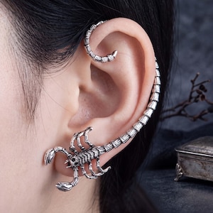 Gotische schorpioen oormanchetten, punk oormanchetten in zilver of zwart, opvallende sieraden van legering, schorpioen sieraden cadeau voor dames en heren, 3 stijlen