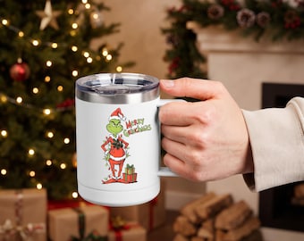 パーソナライズされたグリンチのクリスマスマグ、カスタム名入りホリデーコーヒーマグ、面白いグリンチマスのトラベルマグ、かわいい漫画のクリスマスギフト