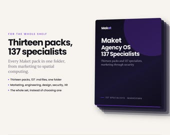 Maket Agency OS | Ponad 130 specjalistycznych podagentów dla Claude Code, ChatGPT i Gemini | Wszystkie 13 pakietów, natychmiastowe pobranie