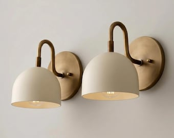 Handmade Brass Dome Wall Sconce – Matte Cream Shade, Modern Minimalist Light Fixture