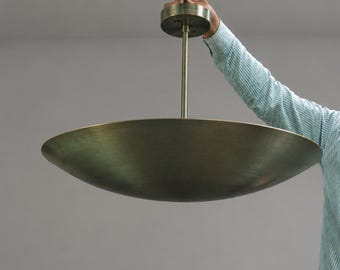 Brass Bowl Pendant Light, Modern 3 Light Chandelier, Mid Century Ceiling Lamp, Minimalist Dining Room Lighting, Vintage Brass Hanging Light