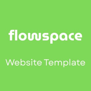 May include: A vibrant green background featuring the white text "flowspace" at the top and "Website Template" underneath. The text is in a sans-serif font.