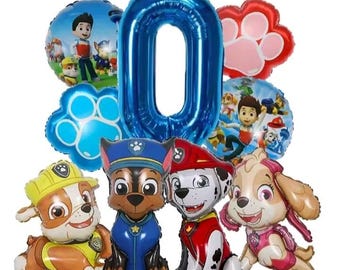 9pcs Cartoon Paw Patrol Foil Balloon Digital Number Supplies Rescue Dog Childrens Birthday Party Decoration Baby Gift Chase Skye