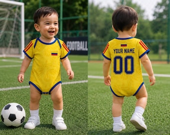 Personalized Colombia Baby Bodysuit, Custom Name Soccer Baby Outfit, Colombia Football Fan Gift, Newborn Sports Jersey Onesie