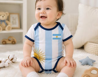 Spersonalizowane body niemowlęce z Argentyny, spersonalizowane imię dla dziecka, prezent dla kibica Argentyny, jednoczęściowa koszulka sportowa dla noworodka