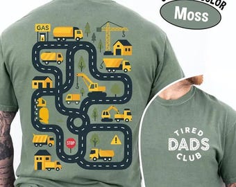 Koszulka Comfort Colors® Funny Construction Dad, koszulka Tired Dads Club, prezent na Dzień Ojca z grafiką mapy drogowej wywrotki