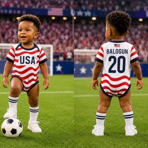 Body personalizado para bebê com tema dos EUA, roupa de bebê com nome personalizado para fã de futebol americano, presente para torcedor de futebol americano, body para recém-nascido com estampa de uniforme esportivo americano.