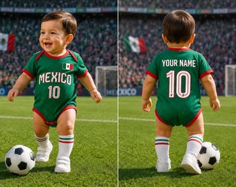 Body personalizado para bebé mexicano, conjunto de fútbol para bebé con nombre personalizado, regalo para aficionados al fútbol mexicano, body deportivo para recién nacido