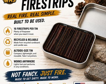 Fire Starter Strips for Camping – 16 Recycled Cardboard and Wax Fire Starters in Reusable Tin