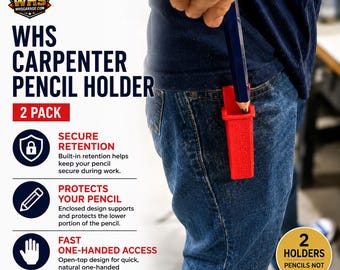 Carpenter Pencil Holder 2-Pack, Front Pocket Clip, Secure Retention