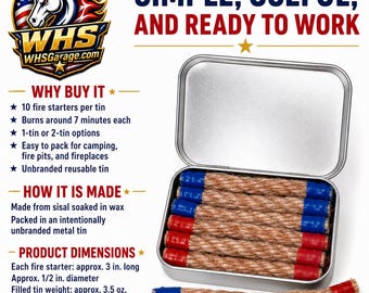Fire Starter Rope, 10 Pack Waxed Sisal Tinder, Made in USA