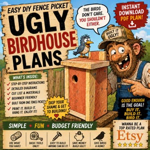 Ugly Birdhouse Plans PDF Easy DIY Scrap Wood Birdhouse Birds Don't Care Woodworking Project