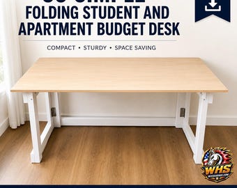 DIY-ritningar för hopfällbart studentskrivbord, kompakt träbearbetning i lägenhet (PDF-nedladdning)