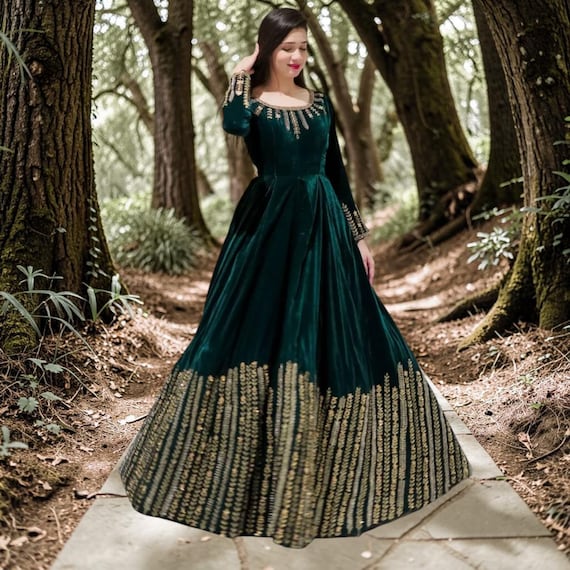 formal & gown anarkali dress Teal Velvet With Pants, Embroidered Indian Ethnic for Women, Designer Party Wear Outfit, Wedding Festive Wear CM24