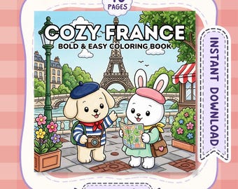 Cozy France Coloring Book, 40 Cute Printable Coloring Pages, French Cafe, Bakery, Paris Vibes, Bold and Easy PDF Download