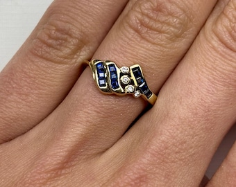 14k Yellow Gold Sapphire and Diamond Ring Antique