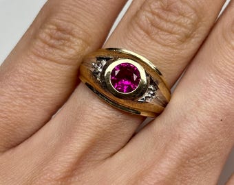 10k Yellow Gold Lab Ruby and Diamond Ring Antique