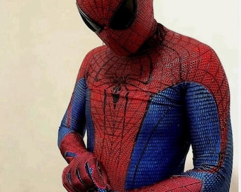 Traje de cosplay de Spiderman de cuerpo completo con telaraña roja y azul – Disfraz completo de Spiderman para Halloween