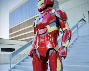 Traje de cosplay de armadura roja y dorada – Traje completo de Iron Man – Disfraz de Halloween para adultos y niños