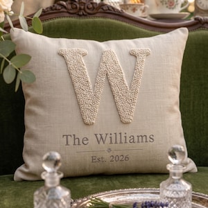 Wedding Decor Embroidered Cushion, Monogram Initial Custom Pillow