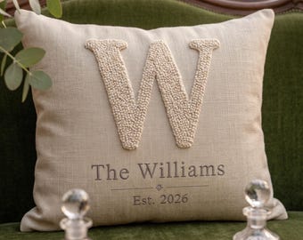Wedding Decor Embroidered Cushion, Monogram Initial Custom Pillow