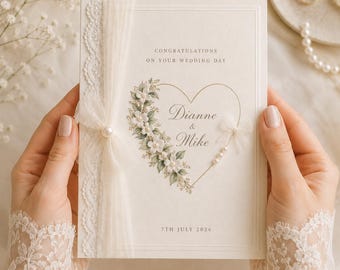 Tarjeta de boda personalizada en 3D con encaje para la pareja: elegante tarjeta de boda floral con encaje para guardar como recuerdo.